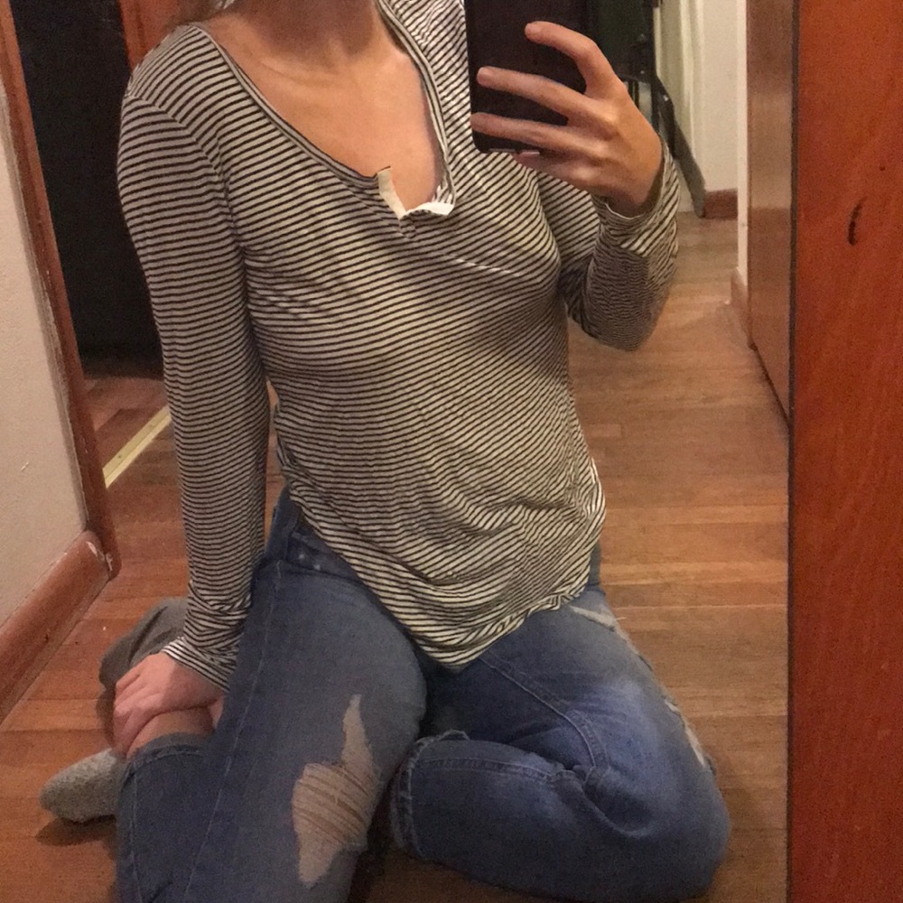 A White & Black striped long sleeve